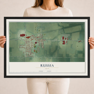 Map of Russia, Ohio, 18 x 24 inch print in a black wood frame