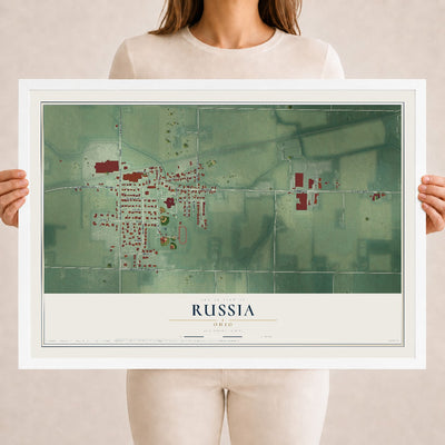Map of Russia, Ohio, 18 x 24 inch print in a white wood frame