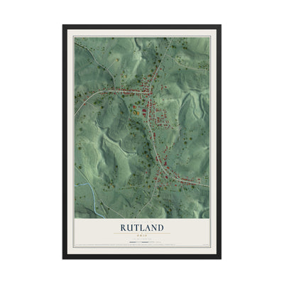 Map of Rutland, Ohio, 12 x 18 inch print in a black wood frame
