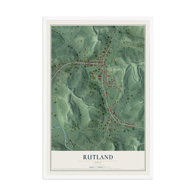 Map of Rutland, Ohio, 12 x 18 inch print in a white wood frame