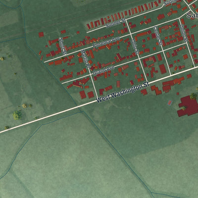 Second close-up of the map of Sabina, Ohio print showing more streets and buildings