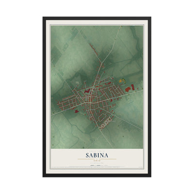 Map of Sabina, Ohio, 12 x 18 inch print in a black wood frame