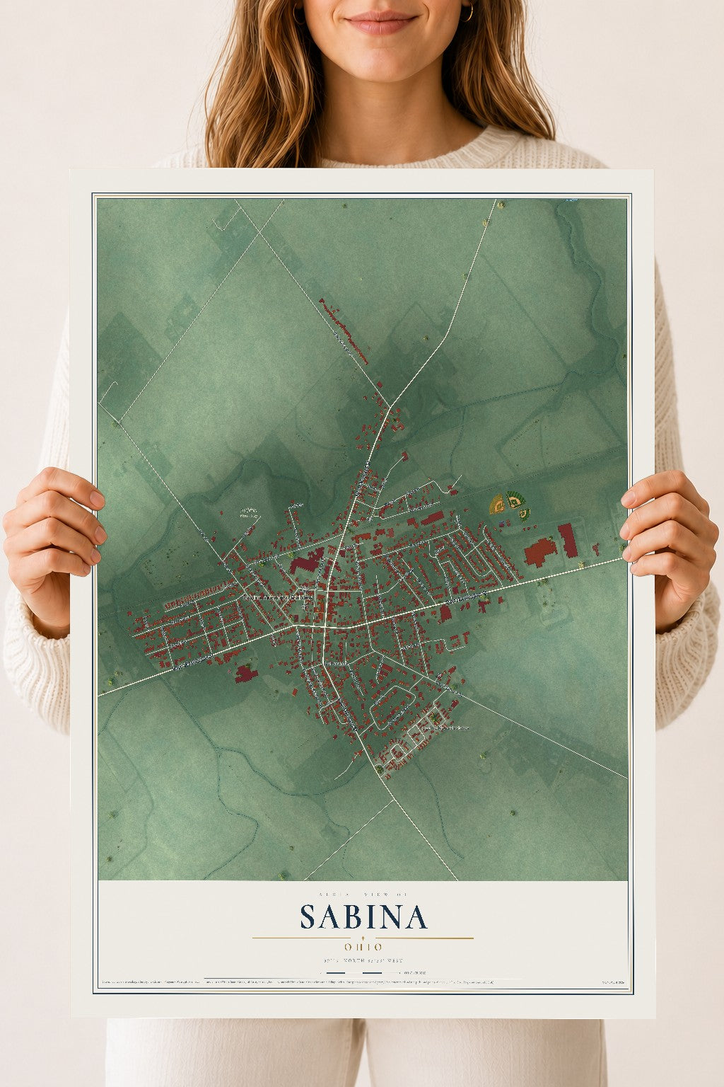 Map of Sabina, Ohio, 18 x 24 inch unframed archival matte print