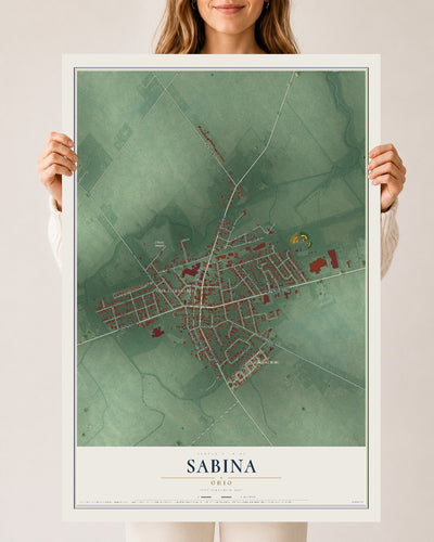 Map of Sabina, Ohio, 24 x 36 inch unframed archival matte print