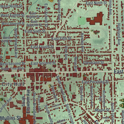 Close-up of the map of Salem, Ohio print showing street and building detail