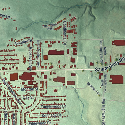 Second close-up of the map of Salem, Ohio print showing more streets and buildings