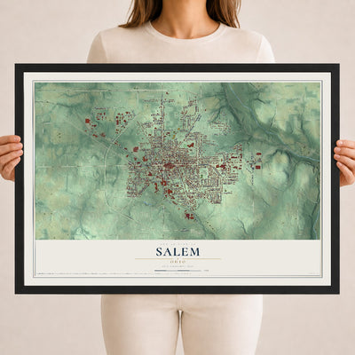 Map of Salem, Ohio, 18 x 24 inch print in a black wood frame