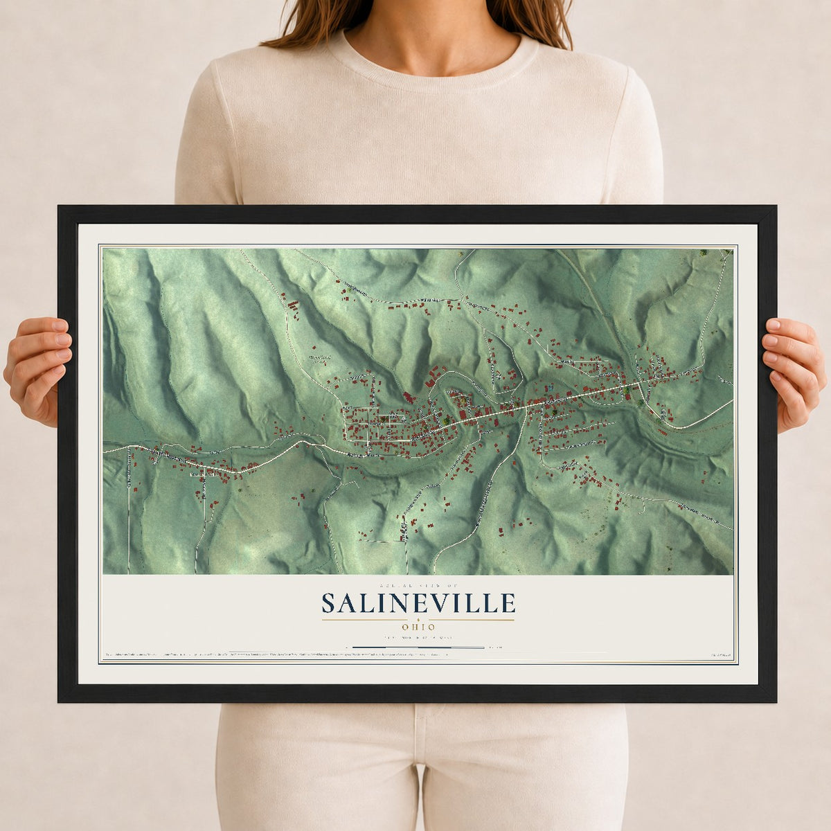 Map of Salineville, Ohio, 12 x 18 inch print in a black wood frame