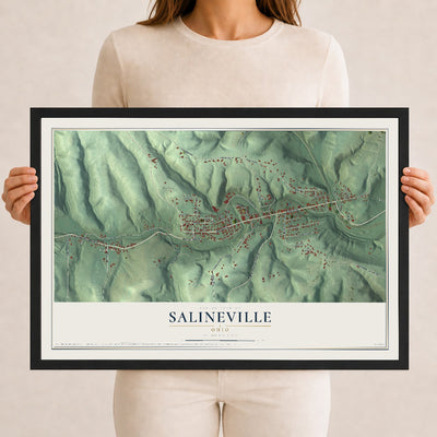 Map of Salineville, Ohio, 12 x 18 inch print in a black wood frame