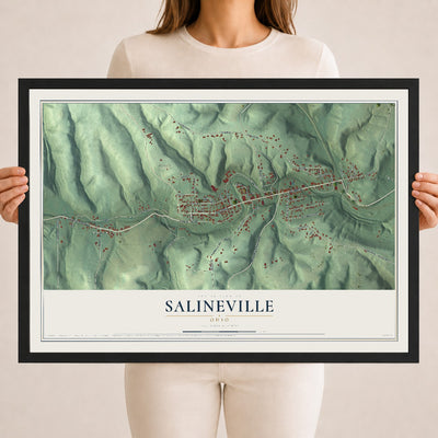Map of Salineville, Ohio, 18 x 24 inch print in a black wood frame