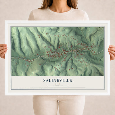 Map of Salineville, Ohio, 18 x 24 inch print in a white wood frame