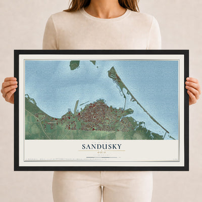 Map of Sandusky, Ohio, 12 x 18 inch print in a black wood frame