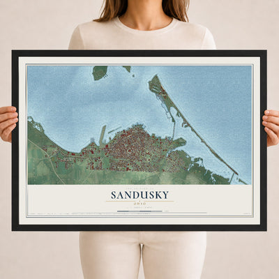 Map of Sandusky, Ohio, 18 x 24 inch print in a black wood frame