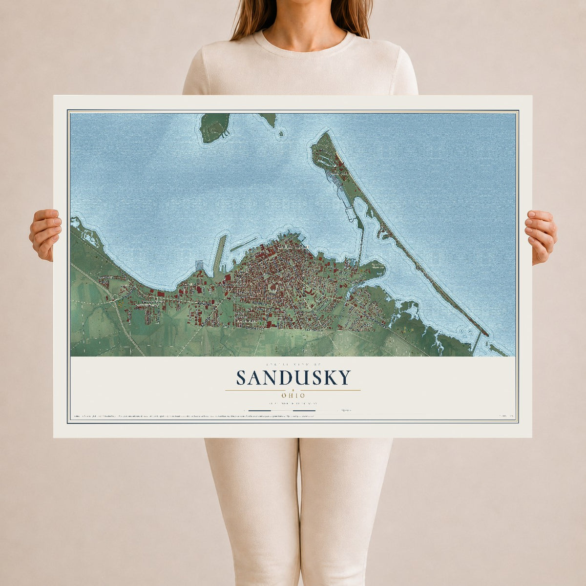 Map of Sandusky, Ohio, 24 x 36 inch unframed archival matte print