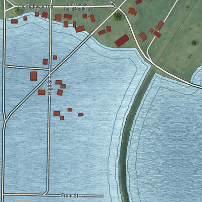 Close-up of the map of Sandyville, Ohio print showing street and building detail