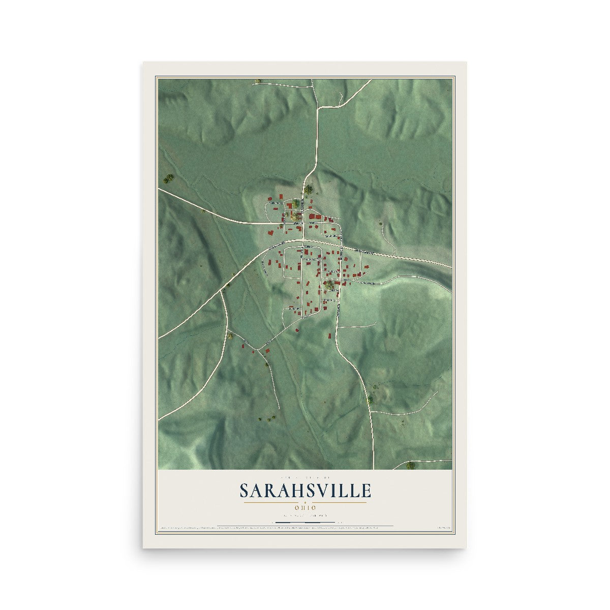 Map of Sarahsville, Ohio, 12 x 18 inch unframed archival matte print