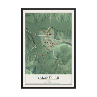 Map of Sarahsville, Ohio, 12 x 18 inch print in a black wood frame
