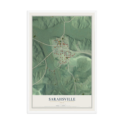 Map of Sarahsville, Ohio, 12 x 18 inch print in a white wood frame