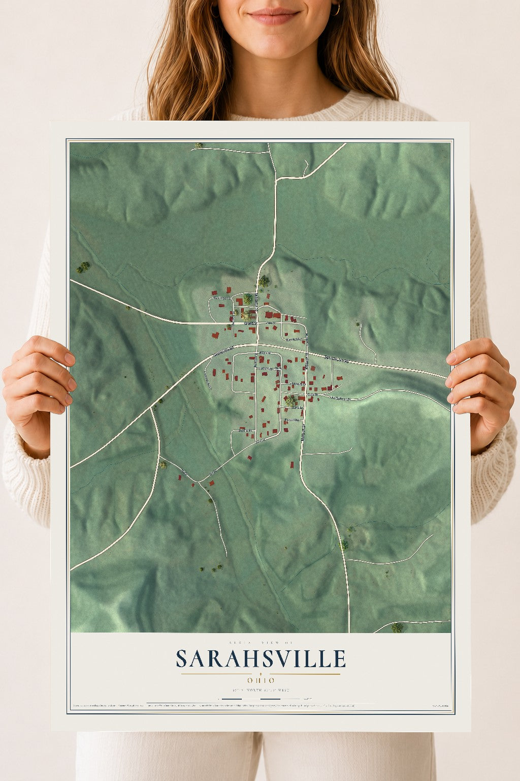Map of Sarahsville, Ohio, 18 x 24 inch unframed archival matte print