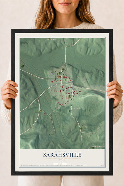 Map of Sarahsville, Ohio, 18 x 24 inch print in a black wood frame