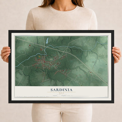 Map of Sardinia, Ohio, 12 x 18 inch print in a black wood frame