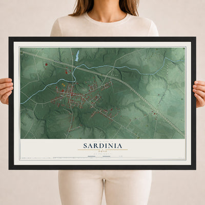 Map of Sardinia, Ohio, 18 x 24 inch print in a black wood frame