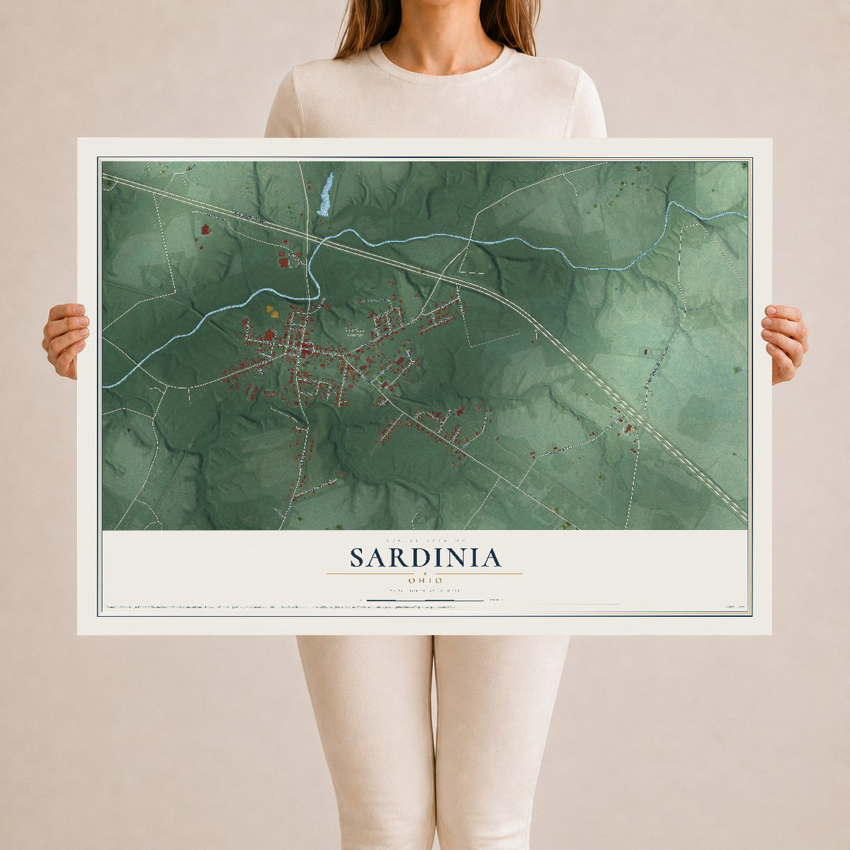 Map of Sardinia, Ohio, 24 x 36 inch unframed archival matte print