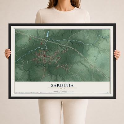Map of Sardinia, Ohio, 24 x 36 inch print in a black wood frame