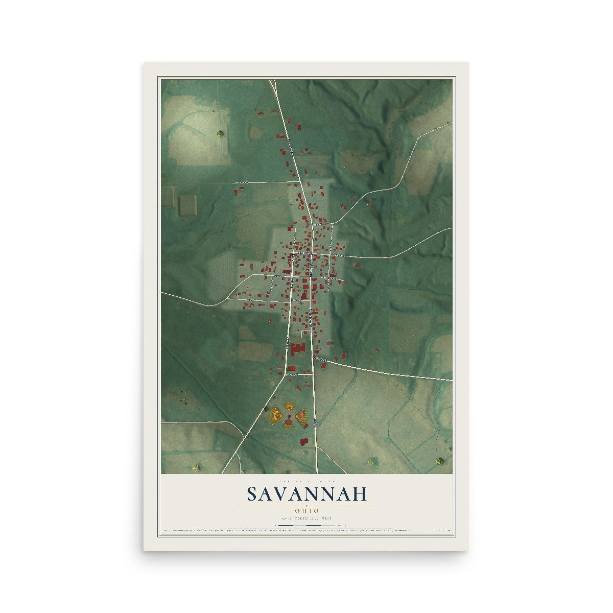 Map of Savannah, Ohio, 12 x 18 inch unframed archival matte print