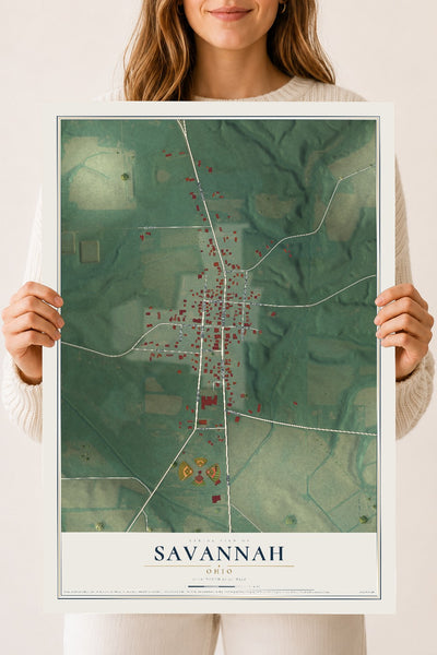 Map of Savannah, Ohio, 18 x 24 inch unframed archival matte print