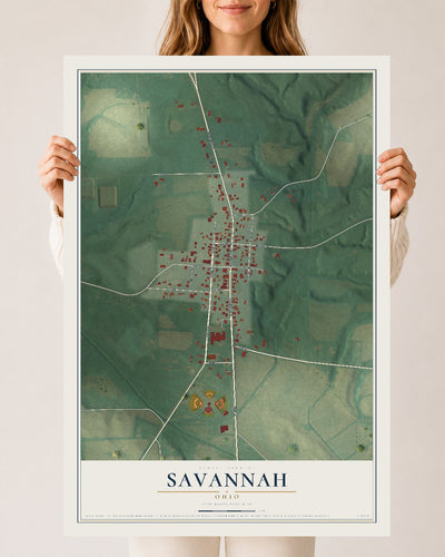 Map of Savannah, Ohio, 24 x 36 inch unframed archival matte print