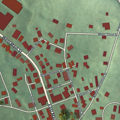 Close-up of the map of Scio, Ohio print showing street and building detail