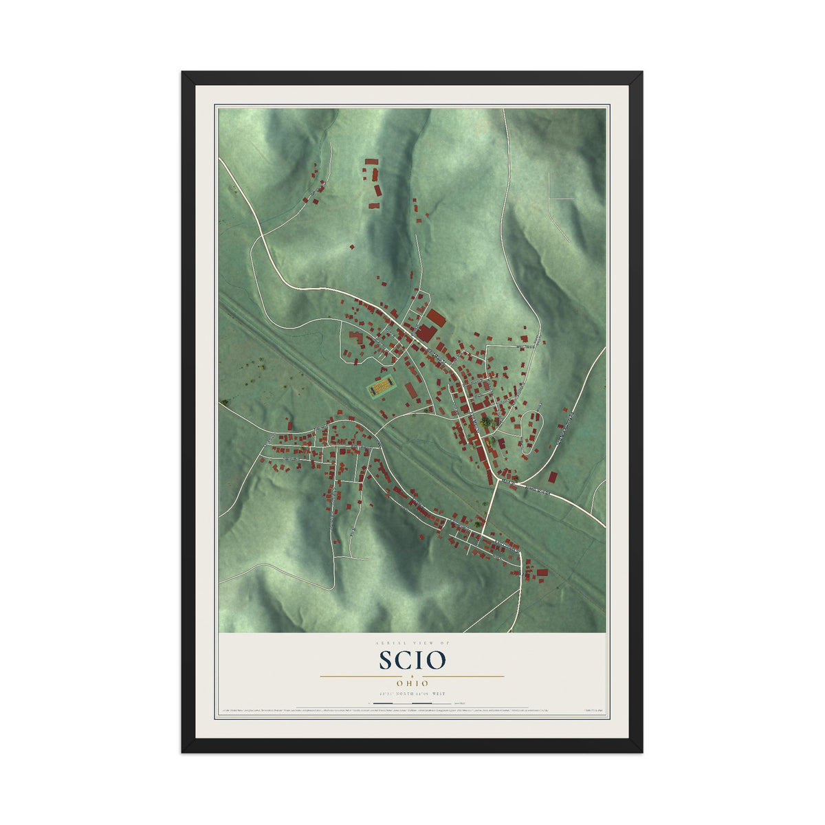 Map of Scio, Ohio, 12 x 18 inch print in a black wood frame
