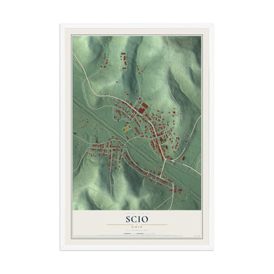 Map of Scio, Ohio, 12 x 18 inch print in a white wood frame