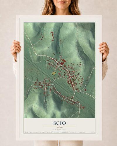 Map of Scio, Ohio, 24 x 36 inch print in a white wood frame