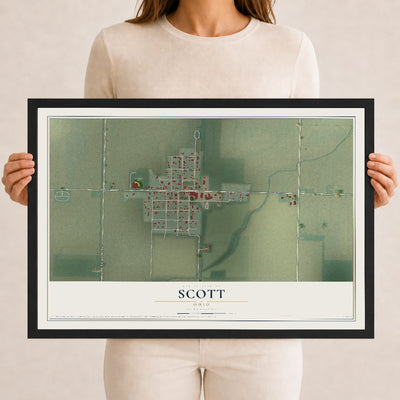 Map of Scott, Ohio, 12 x 18 inch print in a black wood frame