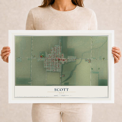 Map of Scott, Ohio, 12 x 18 inch print in a white wood frame