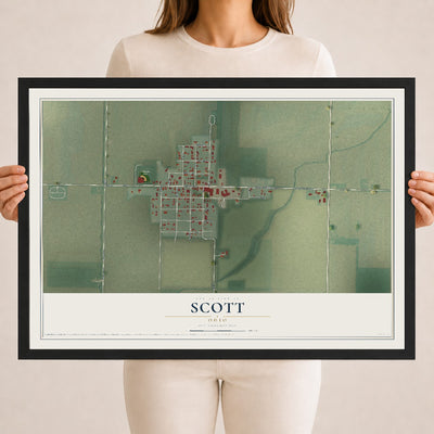 Map of Scott, Ohio, 18 x 24 inch print in a black wood frame