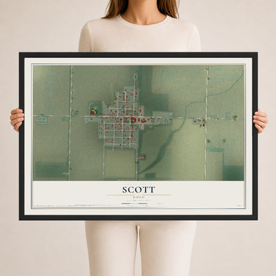Map of Scott, Ohio, 24 x 36 inch print in a black wood frame