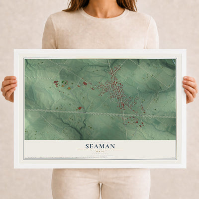 Map of Seaman, Ohio, 12 x 18 inch print in a white wood frame