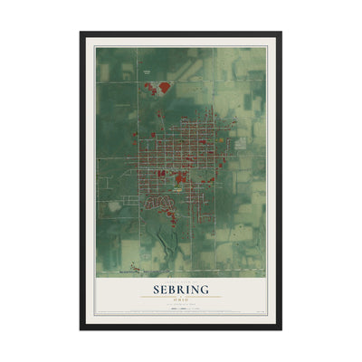 Map of Sebring, Ohio, 12 x 18 inch print in a black wood frame