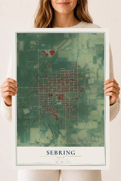 Map of Sebring, Ohio, 18 x 24 inch unframed archival matte print