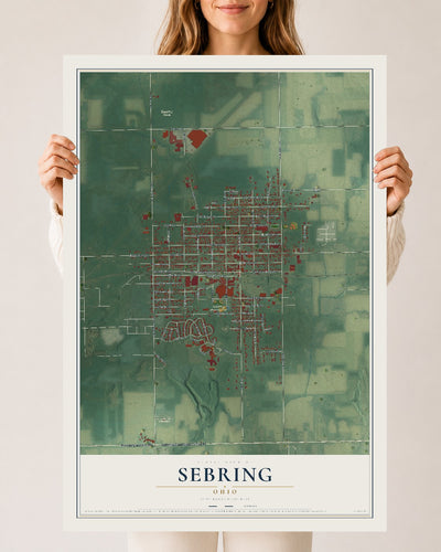 Map of Sebring, Ohio, 24 x 36 inch unframed archival matte print