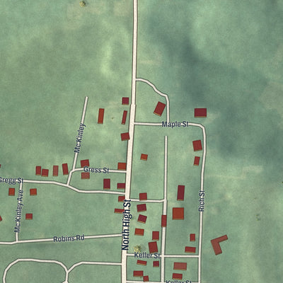 Second close-up of the map of Senecaville, Ohio print showing more streets and buildings