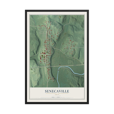 Map of Senecaville, Ohio, 12 x 18 inch print in a black wood frame