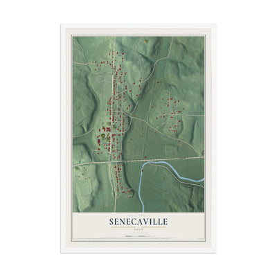 Map of Senecaville, Ohio, 12 x 18 inch print in a white wood frame