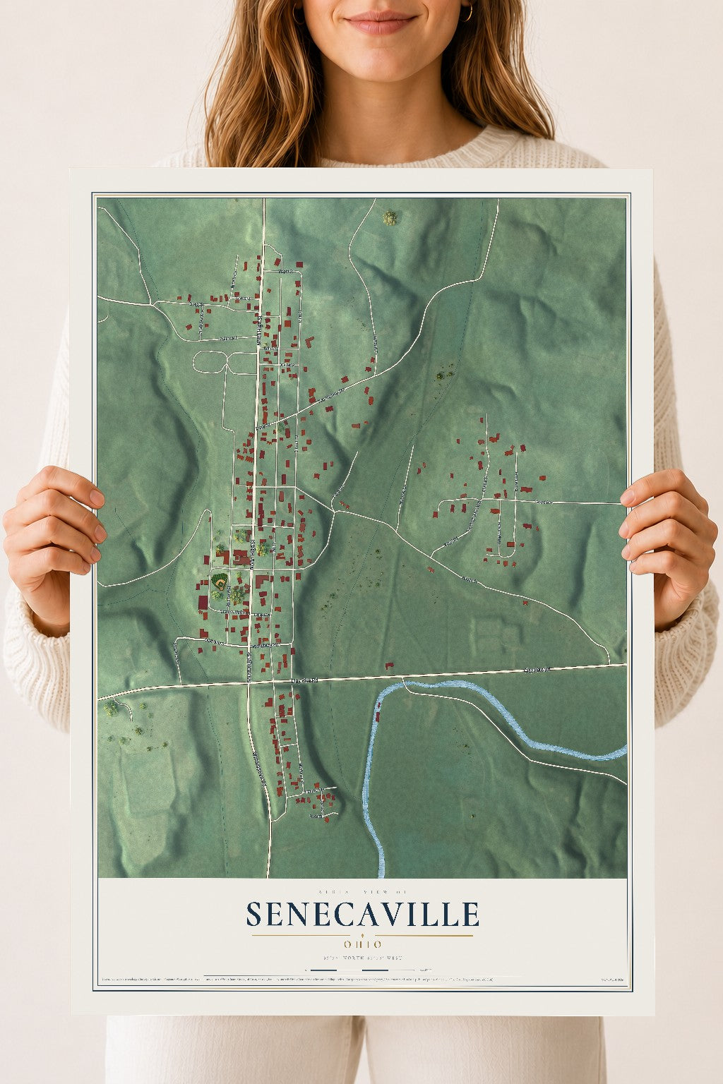 Map of Senecaville, Ohio, 18 x 24 inch unframed archival matte print