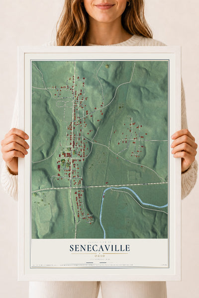 Map of Senecaville, Ohio, 18 x 24 inch print in a white wood frame