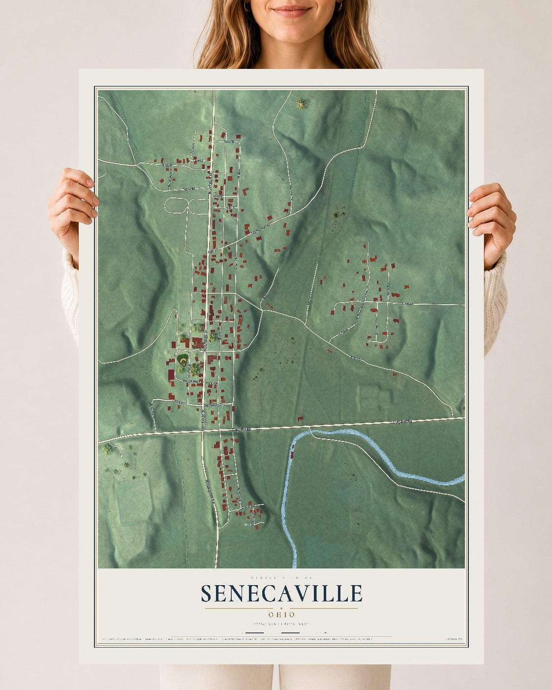 Map of Senecaville, Ohio, 24 x 36 inch unframed archival matte print