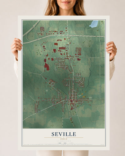 Map of Seville, Ohio, 24 x 36 inch unframed archival matte print